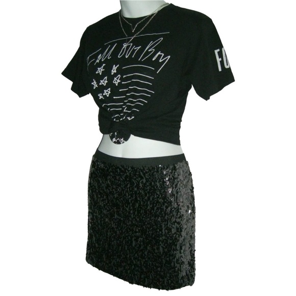 Express Skirt Gray Sequin Mini Stretch Rock Concert Festival Alt egirl Goth Glam - Picture 5 of 10